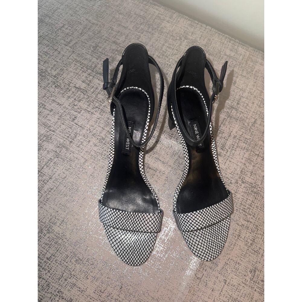 Nine West Black White Slingback Heels Open Toe Patterned Pumps
